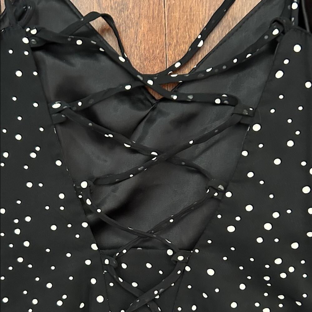 Vintage 80s New Leaf Black and White Polka Dot Dress, Strappy Back, Size XXS/XS - Picture 9 of 13